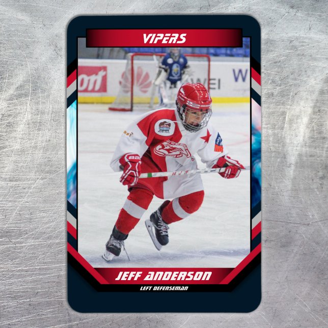 Ímã Objeto de Lembrança de Jogador de Hóquei no Gelo e (Ice Hockey Trading Card Magnet: Futuristic design, dynamic action. Perfect for young fans!)