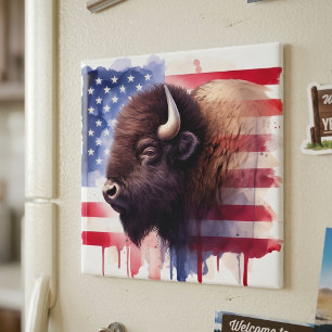 Imã Obra de Arte Majestosa de Bisonte Americano e Band
