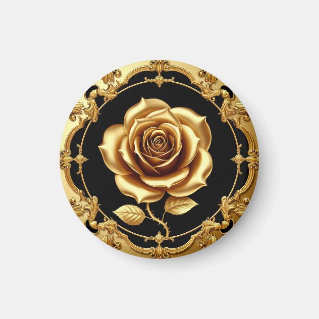 Imã Obra de Arte Rosa Dourada com Elemento Decorativo  (Frente)