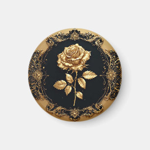 Imã Obra de Arte Rosa Dourada com Elemento Decorativo