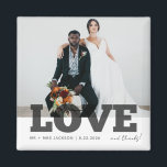 Imã Obrigado Amor Fotografia de Casamento Favor Obriga<br><div class="desc">Ímãs de agradecimento de casamento de amor e gratidão fofos, apresentando uma das suas fotos favoritas de casamento ou lua de mel. Personalize esses ímãs de agradecimento de casamento com sua foto, nomes e data de casamento.</div>