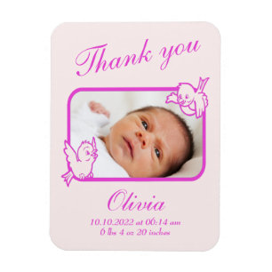 Ímã Obrigado cartão com fotos de anúncio de nascimento