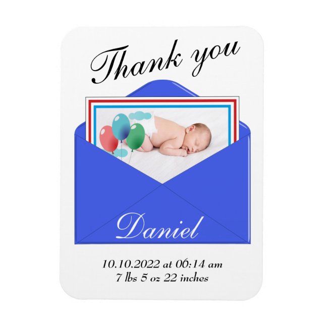 Ímã Obrigado cartão com fotos de anúncio de nascimento (Vertical)