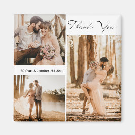 Imã obrigado colagem de 3 fotos casamento elegante