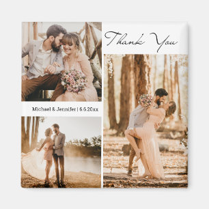 Imã obrigado colagem de 3 fotos casamento elegante