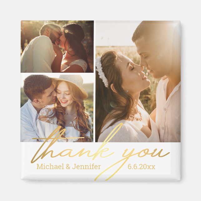 Imã obrigado colagem de 3 fotos de casamento em caligr (Frente)