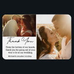 Ímã obrigado de colagem de fotos de casamento da calig<br><div class="desc">obrigado,  caligrafia moderna,  casamento 2 fotos,  ímã de colagem,  personagem</div>