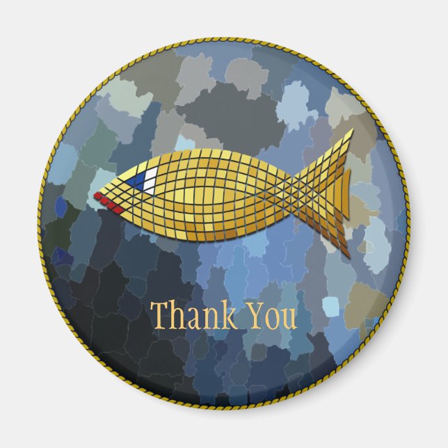Imã "Obrigado" Design de Azulejo de Peixe Dourado (Frente)