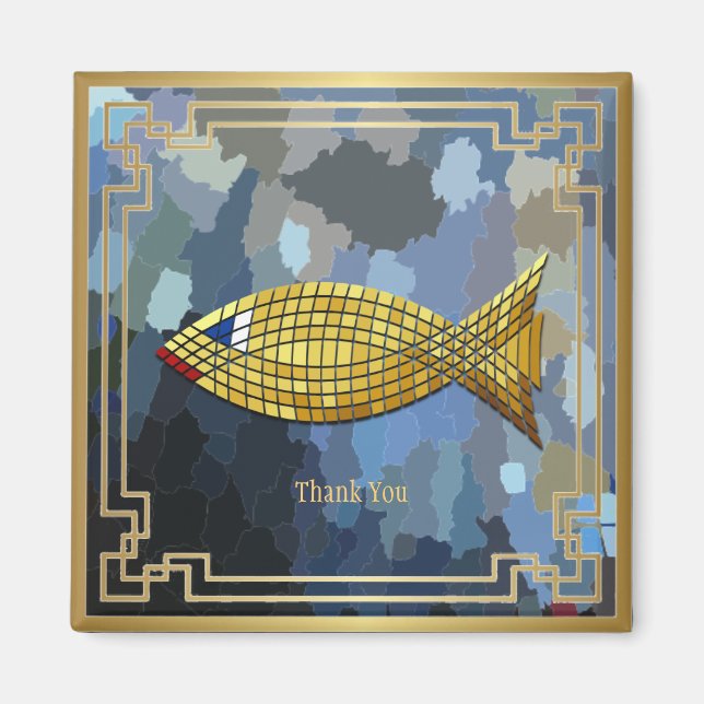 Imã "Obrigado" Design de Azulejo de Peixe Dourado (Frente)