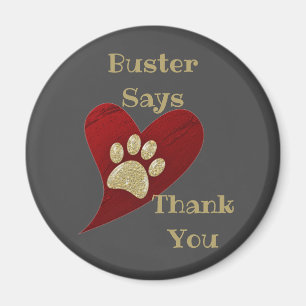 Imã Obrigado Dourada Paw Imprimir Coração Vermelha.