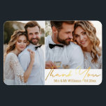 Ímã obrigado, dourando fotos de casamento colagem<br><div class="desc">fotos por freepik.com elegante manuscrito dourado casamento 2 fotos colagem Obrigado imã,  personalizada</div>