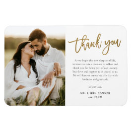 Ímã Obrigado Foto Casamento Moderno em Script Dourado