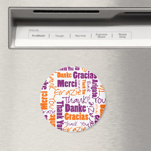 Imã Obrigado multilingue roxo e da laranja você
