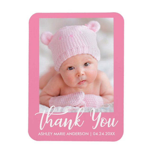 Ímã Obrigado, Novo Bebê Rosa (Vertical)