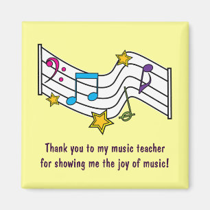 Imã Obrigado professor de música com notas e estrelas