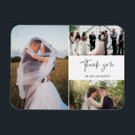 Ímã Obrigado Três Foto Collage Casamento<br><div class="desc">Obrigado de casamento preto-e-branco moderno, seus ímãs apresentando três das suas fotos favoritas de casamento. Mostre à sua família e amigos o seu apreço por fazer parte da sua celebração de casamento com um desses lindos seguidores. Contacte-me através do botão abaixo se necessitar de assistência com as suas fotografias ou...</div>