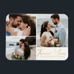 Ímã obrigado você, colagem de fotos de casamento da ca<br><div class="desc">fotos de freepik.com elegante calliografia de ouro casamento 3 fotos Cartões de agradecimentos de colagem,  personagem. dois cartões laterais,  no outro obrigado que você massageia,  personalizado.</div>
