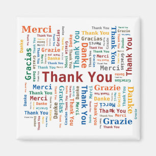 Imã Obrigado Word Cloud - 5 idiomas - multicoloridos