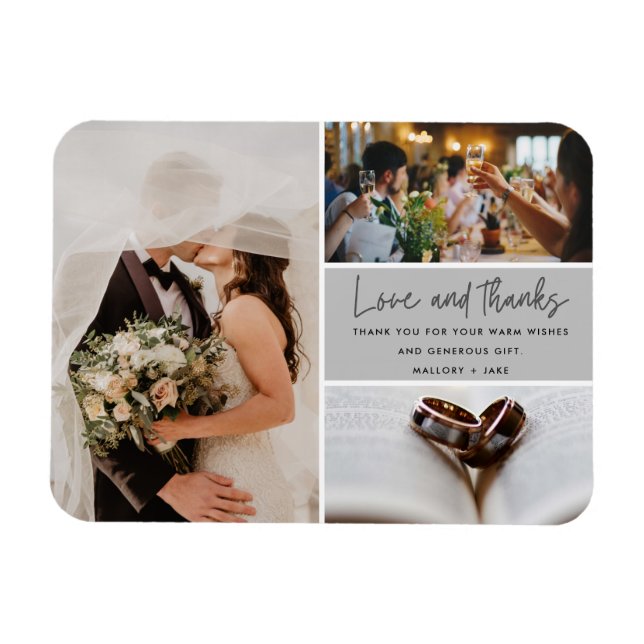 Ímã Obrigados de amor 3 Foto Casamento Obrigado (Horizontal)