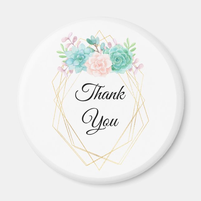 Imã Obrigados de Sucultura de Cor de Água Rosa e Verde (Frente)