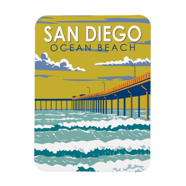 Ímã Ocean Beach San Diego Viagem Art Vintage (Vertical)