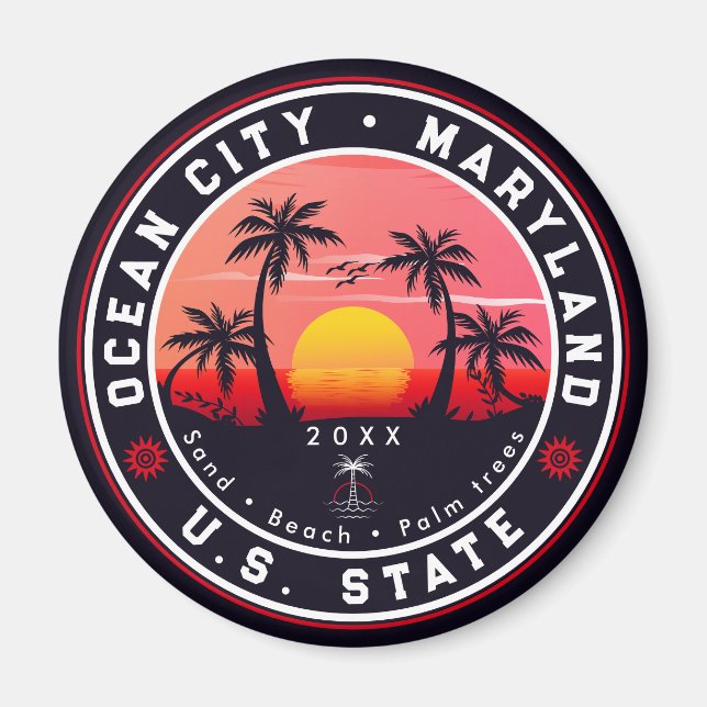 Imã Ocean City Maryland Retro Sunset Souvenirs 80s (Frente)
