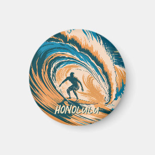 Imã Oceano de Surfe do Havaí com Retro Honolulu Person