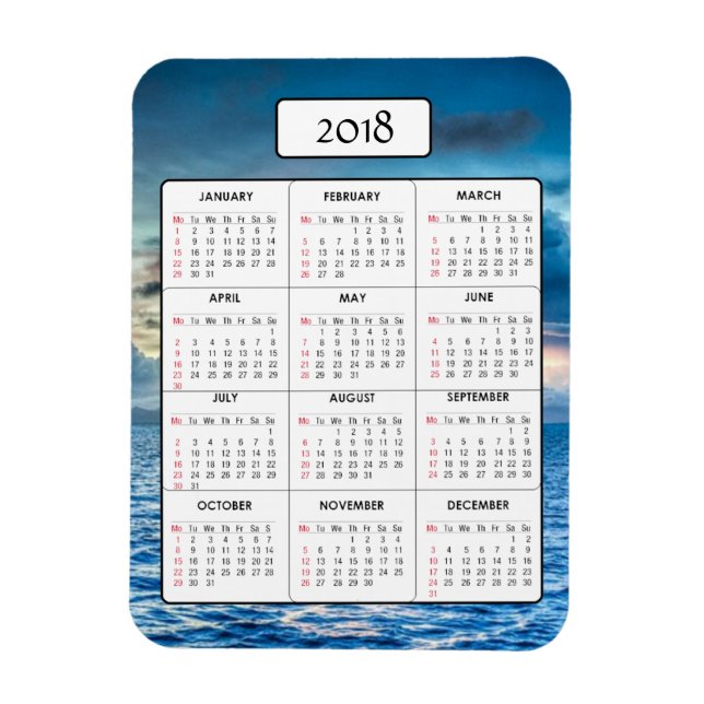 Ímã Oceano Sunset 2018 Calendário Magnet (Vertical)