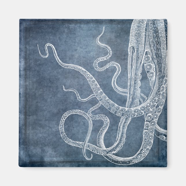 Imã Octopus - Arte de Aquarela Azul-Twilight Esmaecida (Frente)