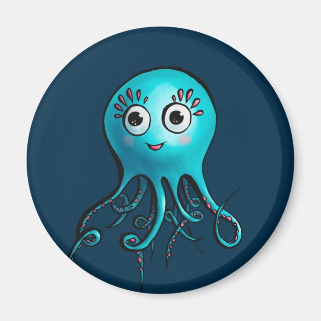 Imã Octopus Azul-Cinto - Cartoon Sea Animal de Kawaii (Frente)