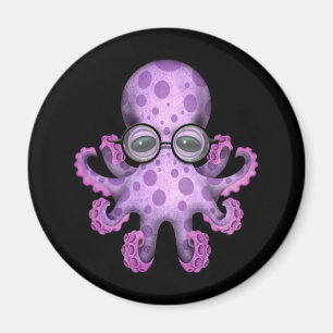 Imã Octopus de bebê roxo, bonito, Vestindo óculos em p