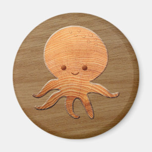 Imã Octopus De Cartoon Bonito Com Impressão De Madeira