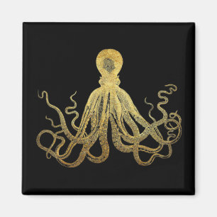 Imã Octopus Dourado de Tinta Preta  Costeira Náutica