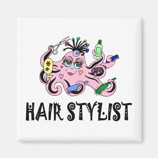 Imã Octopus Preto-e-Rosa com Stylist do Cabelo (Frente)