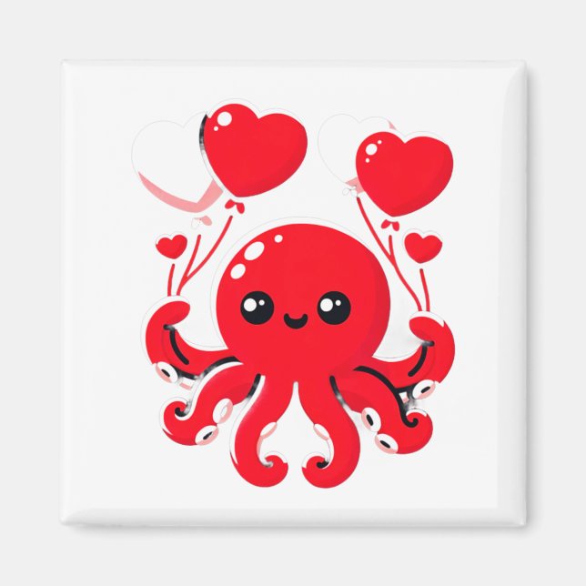 Imã Octopus With Heart Lloons Adorable Valentines Day  (Frente)