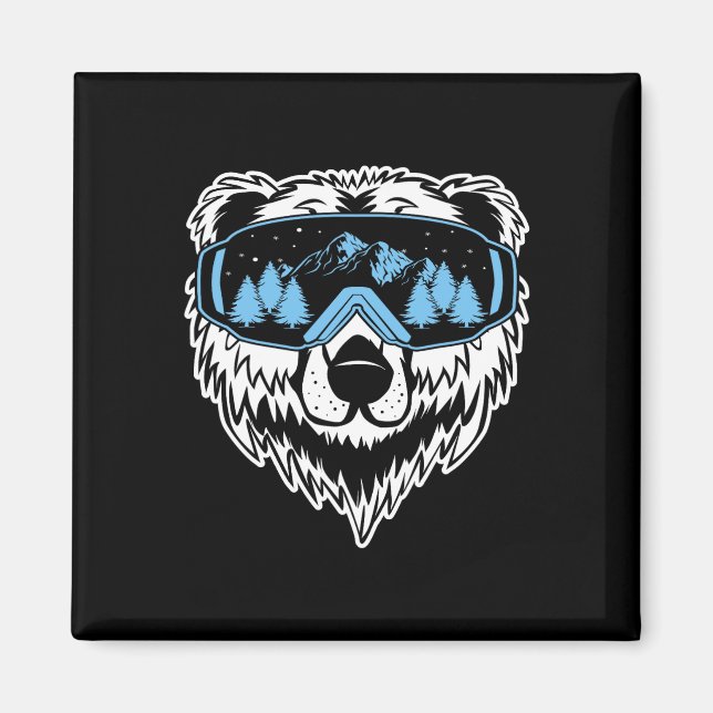 Imã Óculos de Esqui de Neve de Snowboard Urso Cinzento (Frente)