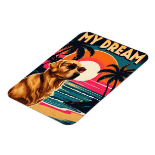 Ímã Óculos de Sol de Cachorro Retro Praia do Pôr do So