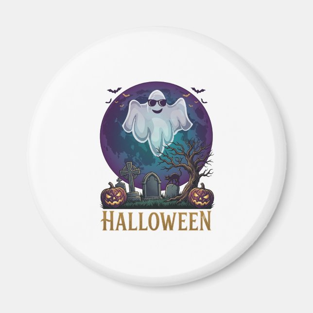 Imã Óculos de sol de fantasma de Halloween Lua roxa Ce (Frente)