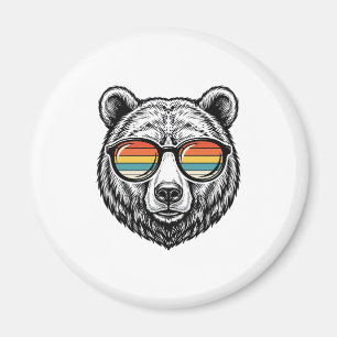 Imã Óculos de Sol de Urso Vintage Design Gráfico Vetor