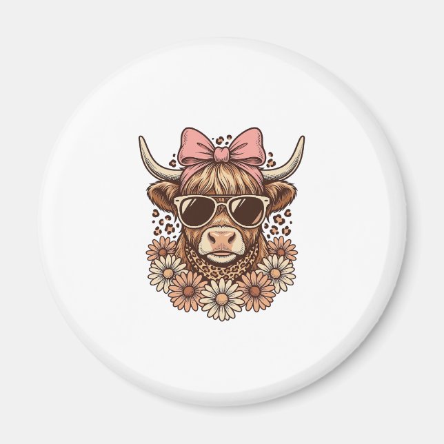 Imã Óculos de sol de vaca das Terras Altas fofos Laço  (Frente)
