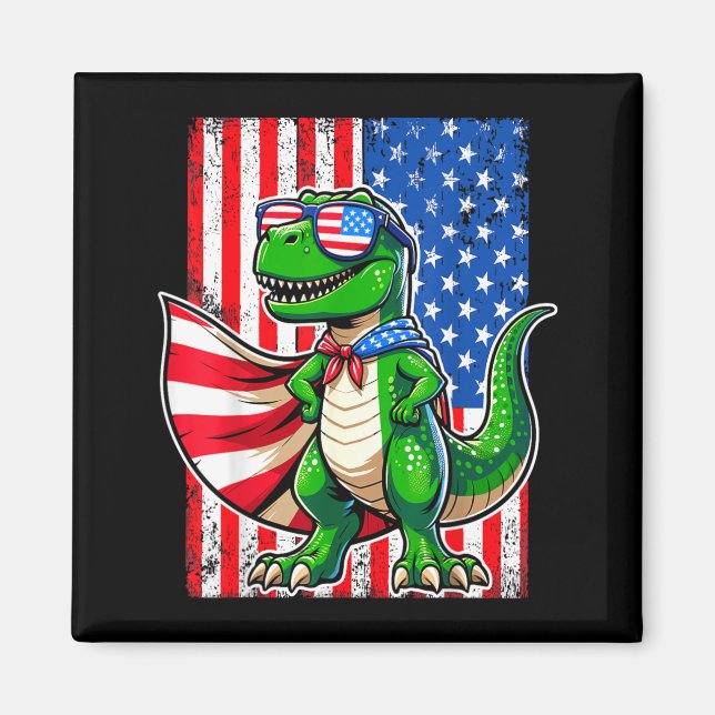 Imã Óculos de sol Dinossauro T-Rex Bandeira dos EUA Pa (Frente)
