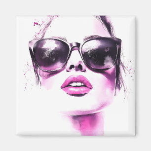 Imã Óculos de Sol Femininos de Moda em Aquarela Rosa C