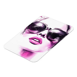 Ímã Óculos de Sol Femininos de Moda em Aquarela Rosa C