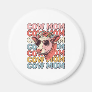 Imã Óculos de Sol Retrô Cow Mom Desenho de Gravura Vin