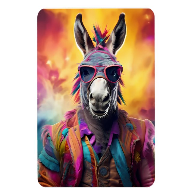 Ímã Óculos Rosa Donkey, Cabelo Arco-Íris (Vertical)