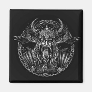 Imã Odin e seus corvos Huginn e Muninn