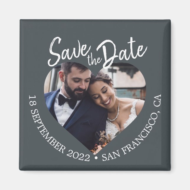 Imã Off-Black Photo Modern Script Save the Date (Frente)