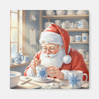 Imã Oficina de Papai Noel em Aquarela Vermelha Rústica