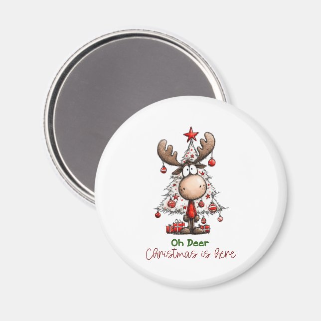 Imã Oh Deer Christmas Is Here Cute Reindeer Christmas (Front/Back)