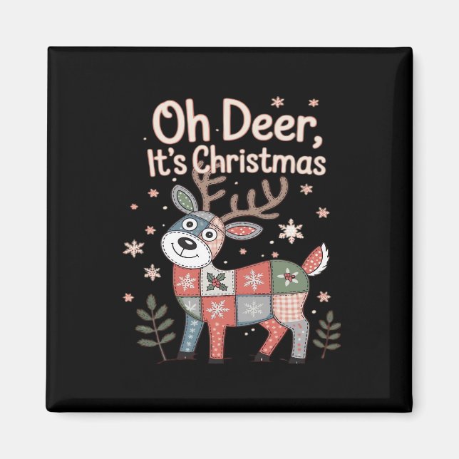 Imã Oh Deer Its Christmas Miniature Patchwork Squares (Frente)